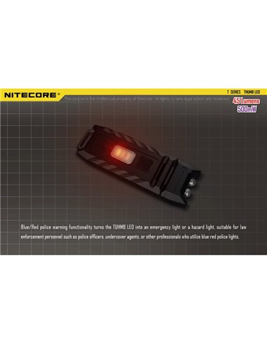 Linterna LED de mano super ligera Thumb LEO 45Lm, luz 120º orientable, modo ultravioleta, clip enganche 