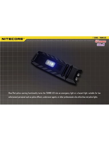 Linterna LED de mano super ligera Thumb LEO 45Lm, luz 120º orientable, modo ultravioleta, clip enganche 