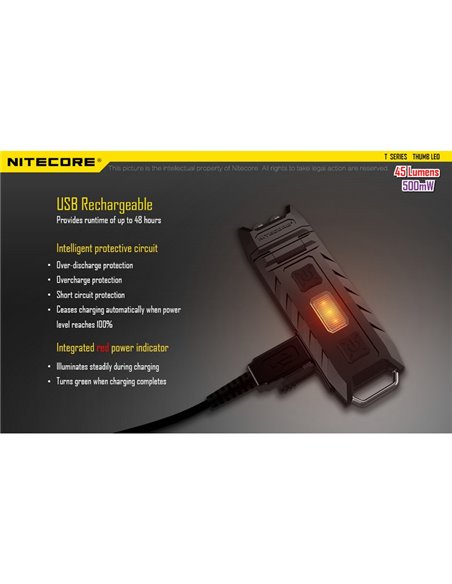 Linterna LED de mano super ligera Thumb LEO 45Lm, luz 120º orientable, modo ultravioleta, clip enganche 