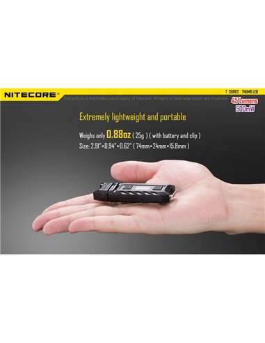 Lanterna LED superleve Thumb LEO 45Lm, luz ajustável de 120°, modo ultravioleta, fixação por clipe