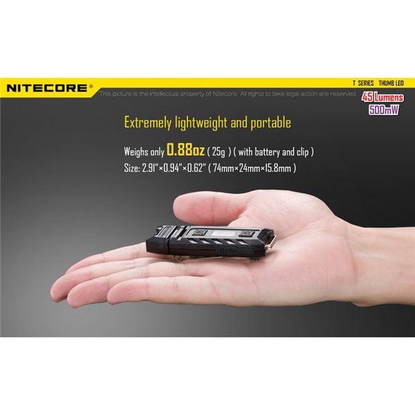 Linterna LED de mano super ligera Thumb LEO 45Lm, luz 120º orientable, modo ultravioleta, clip enganche 