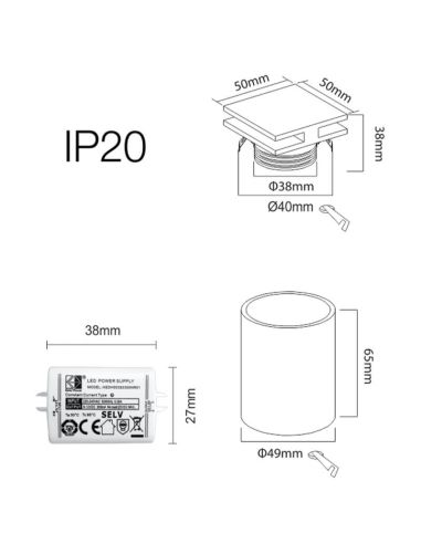 Medidas Aplique LED Cuadrado PORT Negro 4W Empotrable con Luz en 4 Lados 3000K Beneito Faure BF4113