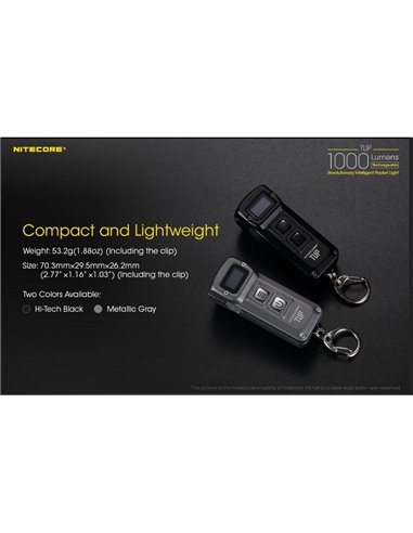 Linterna LED de mano TUP GRAY compacta 1000 lúmenes y 180m alcance, batería 1200mAh recargable Gris