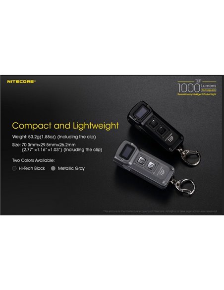 Linterna LED de mano TUP GRAY compacta 1000 lúmenes y 180m alcance, batería 1200mAh recargable Gris