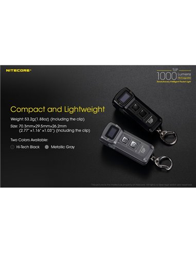 Linterna LED de mano TUP GRAY compacta 1000 lúmenes y 180m alcance, batería 1200mAh recargable Gris