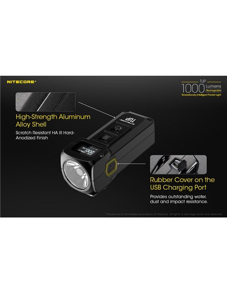 Linterna LED de mano TUP GRAY compacta 1000 lúmenes y 180m alcance, batería 1200mAh recargable Gris