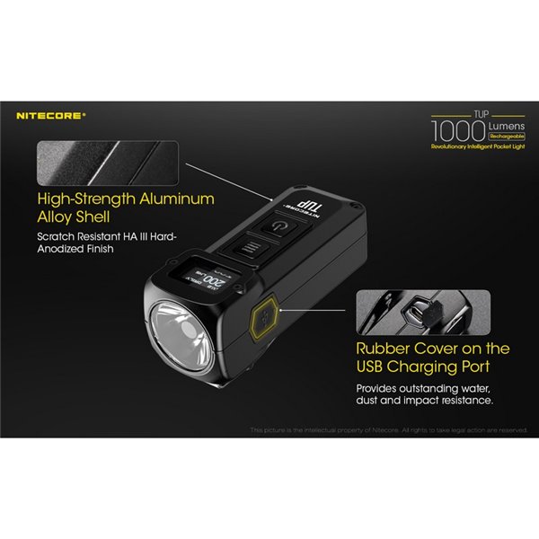 Lanterna LED compacta portátil TUP GREY, 1000 lúmens, alcance de 180 m, bateria recarregável de 1200 mAh