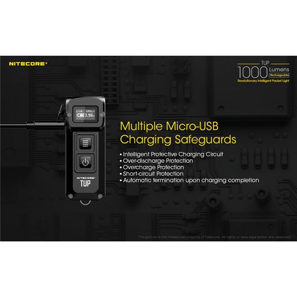 Lampe torche LED compacte TUP GRAY, 1 000 lumens, portée de 180 m, batterie rechargeable de 1 200 mAh