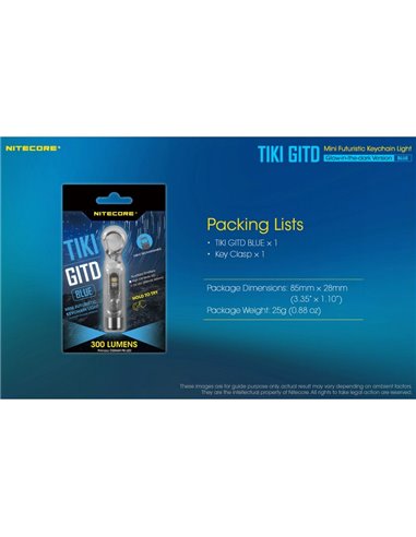 Linterna de mano recargable TIKI GITD BLUE, brilla en la oscuridad 300Lm y alcance 71m IP66 muy ligera Azul