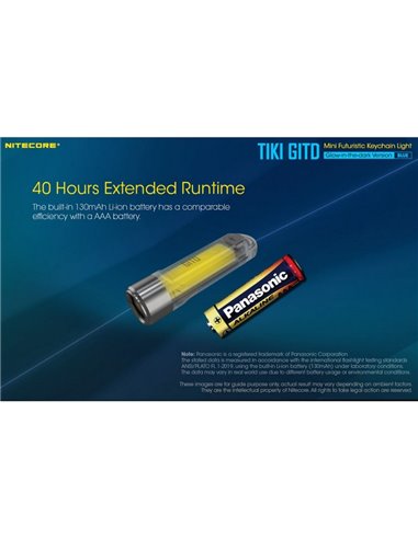 Lampe torche rechargeable TIKI GITD BLUE, brille dans le noir, 300 lm, portée de 71 m, IP66, bleu très clair