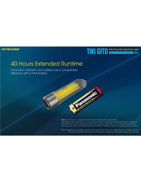 Linterna de mano recargable TIKI GITD BLUE, brilla en la oscuridad 300Lm y alcance 71m IP66 muy ligera Azul