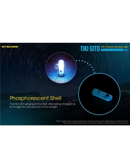 Linterna de mano recargable TIKI GITD BLUE, brilla en la oscuridad 300Lm y alcance 71m IP66 muy ligera Azul