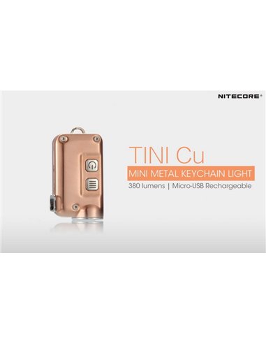 Linterna de mano TINI Cu acabado cobre 380 lúmenes y 64m alcance, batería recargable, accesorio llavero Cobre