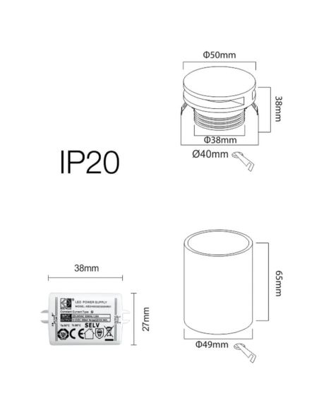 Medidas Aplique LED de Señalización GROW Blanco Redondo 4W Empotrable Interior 3000K