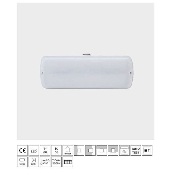 Luz de emergencia LED para exterior EVOLUTION, 150Lm, 0,67W, 5000K, 4 leds, IK08, para superficie o enresada