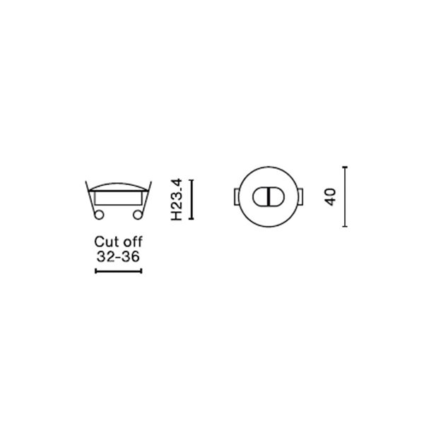 Luz antipánico LED empotrada, K-MINI Ø40mm, 182Lm, 5000K, 2h de autonomía, luminaria estructural, no permanente