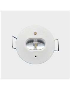 Luminária de evacuação LED permanente K-MINI, encastrada Ø40mm, 195Lm, 5000K, 2 horas de autonomia, luminária estrutural