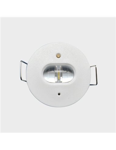 Luz de evacuación LED permanente K-MINI, empotrable Ø40mm, 195Lm, 5000K, 2 horas de autonomía, luminaria estructural