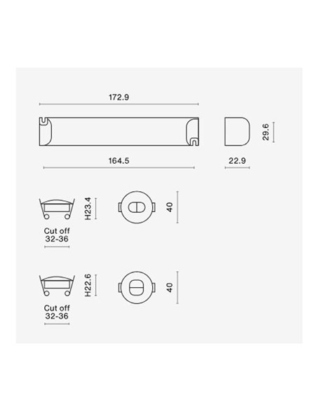 Luz de evacuación LED permanente K-MINI, empotrable Ø40mm, 195Lm, 5000K, 2 horas de autonomía, luminaria estructural