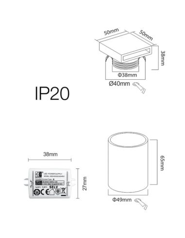 Applique murale LED noire STEPS 4 W pour signalisation encastrée – Lumière chaude à double sortie 4111