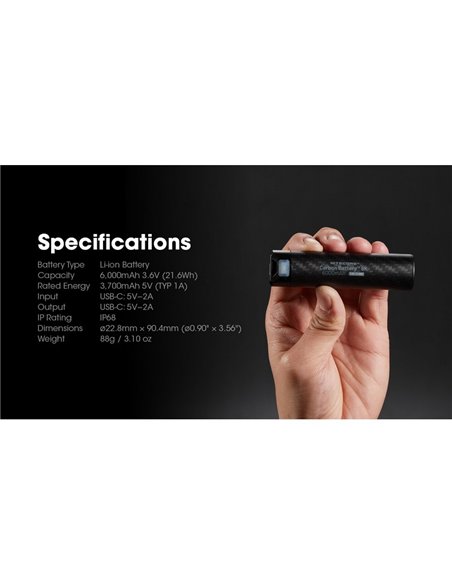 Batería externa recargable y portátil 6000mAh 3.6V (21.6Wh) IP68 y sumergible 2 metros