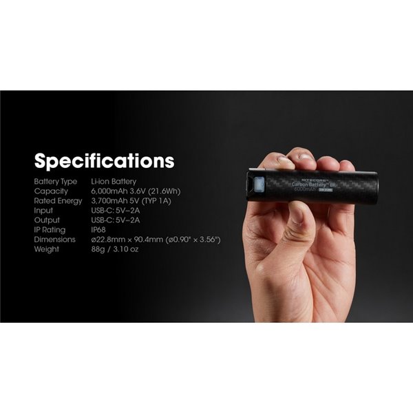 Batería externa recargable y portátil 6000mAh 3.6V (21.6Wh) IP68 y sumergible 2 metros
