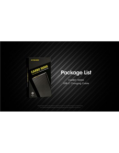 Batería recargable Power-Bank CARBO 10000 10,000 mAh (38.5 Wh) 157g potencia salida 20W USB-C