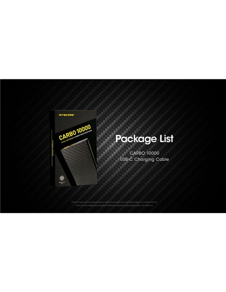 Batería recargable Power-Bank CARBO 10000 10,000 mAh (38.5 Wh) 157g potencia salida 20W USB-C