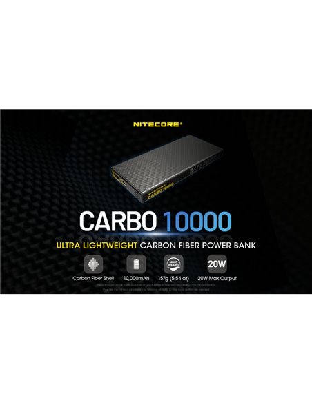 Batería recargable Power-Bank CARBO 10000 10,000 mAh (38.5 Wh) 157g potencia salida 20W USB-C