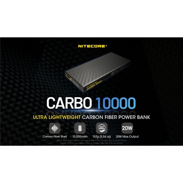 Batería recargable Power-Bank CARBO 10000 10,000 mAh (38.5 Wh) 157g potencia salida 20W USB-C