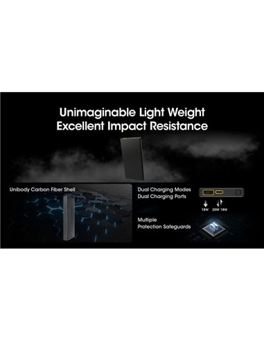 Power-Bank recarregável CARBO 10000 10.000 mAh (38,5 Wh) 157 g de potência de saída 20 W USB-C