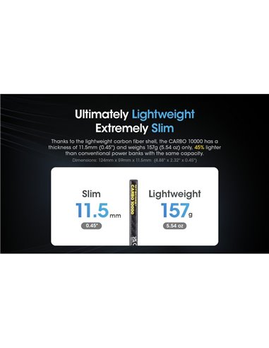 Power-Bank recarregável CARBO 10000 10.000 mAh (38,5 Wh) 157 g de potência de saída 20 W USB-C