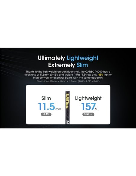 Batería recargable Power-Bank CARBO 10000 10,000 mAh (38.5 Wh) 157g potencia salida 20W USB-C