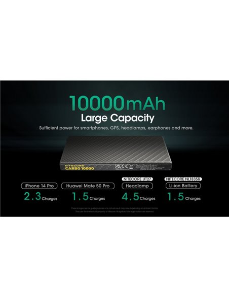 Batería recargable Power-Bank CARBO 10000 10,000 mAh (38.5 Wh) 157g potencia salida 20W USB-C