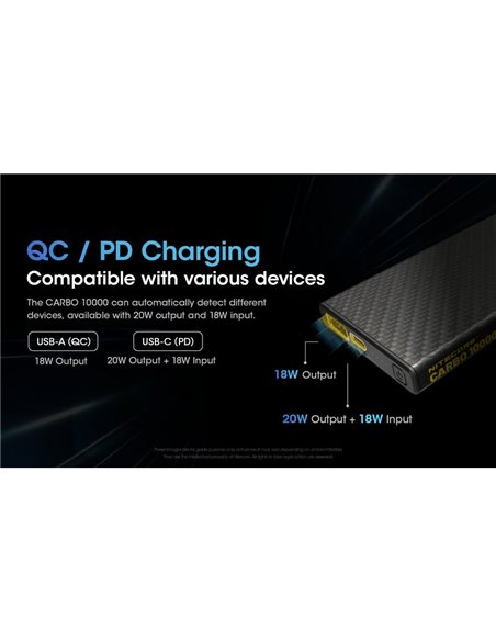 Batería recargable Power-Bank CARBO 10000 10,000 mAh (38.5 Wh) 157g potencia salida 20W USB-C