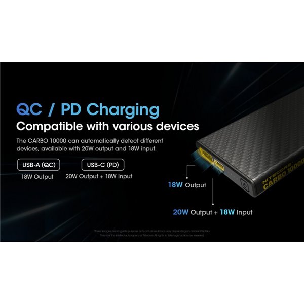 Batería recargable Power-Bank CARBO 10000 10,000 mAh (38.5 Wh) 157g potencia salida 20W USB-C