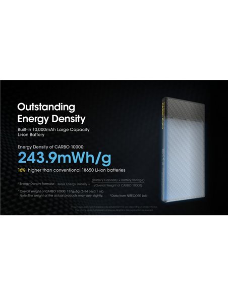 Batería recargable Power-Bank CARBO 10000 10,000 mAh (38.5 Wh) 157g potencia salida 20W USB-C