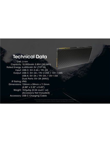 Batería recargable Power-Bank CARBO 10000 10,000 mAh (38.5 Wh) 157g potencia salida 20W USB-C