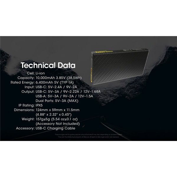 Batería recargable Power-Bank CARBO 10000 10,000 mAh (38.5 Wh) 157g potencia salida 20W USB-C