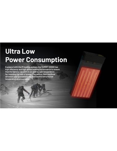 Batterie externe rechargeable 20 000 mAh (77 Wh) SUMMIT 20000 303 g IPX5 fibre de carbone, puissance de sortie 20 W