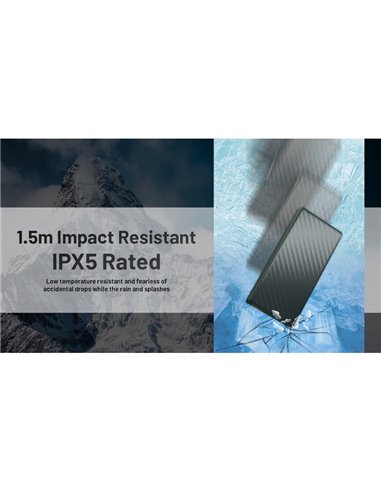 Batterie externe rechargeable 20 000 mAh (77 Wh) SUMMIT 20000 303 g IPX5 fibre de carbone, puissance de sortie 20 W