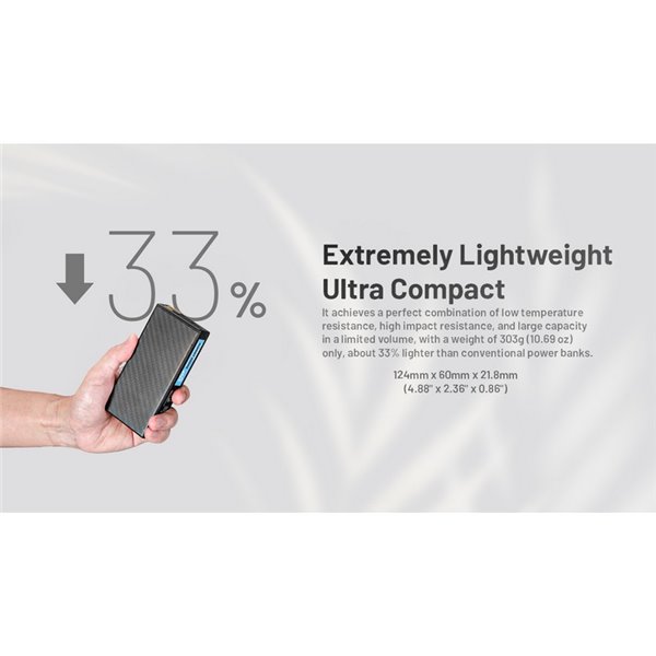 Bateria recarregável Power Bank 20.000 mAh (77 Wh) SUMMIT 20000 303g IPX5 fibra de carbono, saída de 20 W