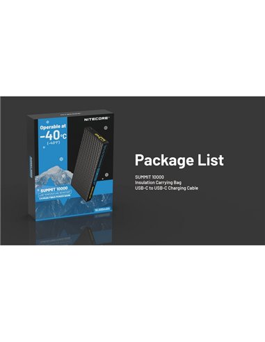 Power Bank recarregável 10.000 mAh fibra de carbono (38,5 Wh), saída de 20 W SUMMIT 10000 172 g IPX5