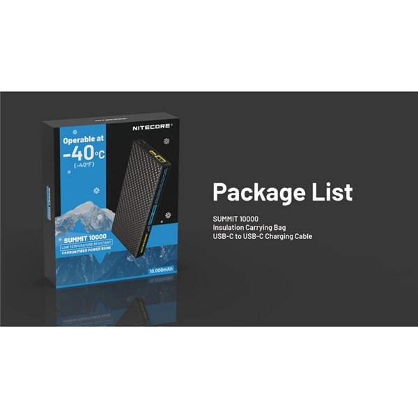 Batería Power Bank recargable 10.000 mAh fibra de carbono (38,5 Wh), salida 20W SUMMIT 10000 172g IPX5
