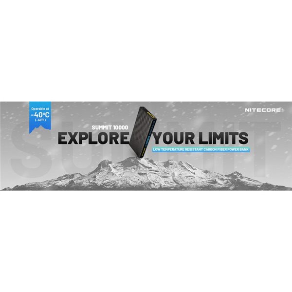 Power Bank recarregável 10.000 mAh fibra de carbono (38,5 Wh), saída de 20 W SUMMIT 10000 172 g IPX5