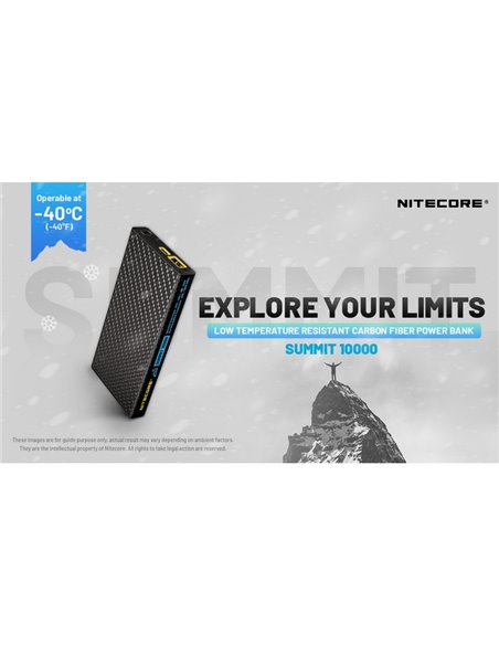 Batterie externe rechargeable 10 000 mAh en fibre de carbone (38,5 Wh), puissance de sortie 20 W SUMMIT 10000 172 g IPX5