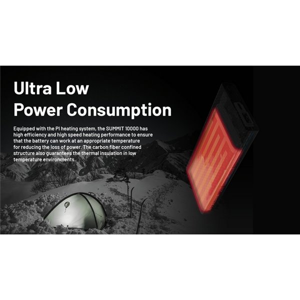 Batería Power Bank recargable 10.000 mAh fibra de carbono (38,5 Wh), salida 20W SUMMIT 10000 172g IPX5