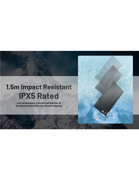 Batterie externe rechargeable 10 000 mAh en fibre de carbone (38,5 Wh), puissance de sortie 20 W SUMMIT 10000 172 g IPX5