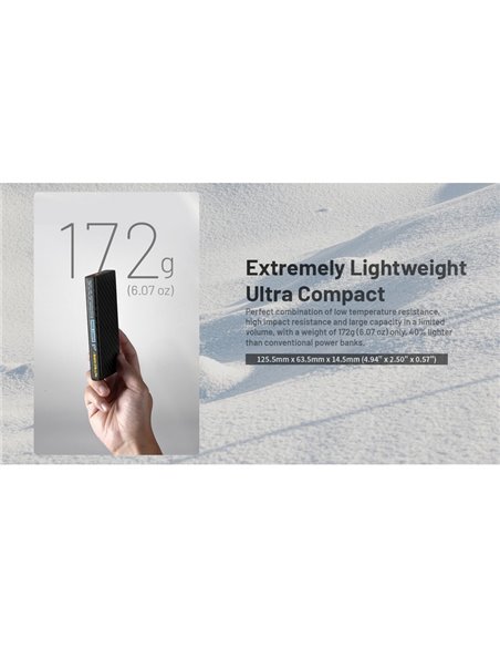 Batería Power Bank recargable 10.000 mAh fibra de carbono (38,5 Wh), salida 20W SUMMIT 10000 172g IPX5