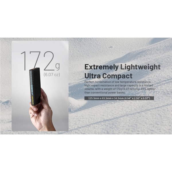 Batería Power Bank recargable 10.000 mAh fibra de carbono (38,5 Wh), salida 20W SUMMIT 10000 172g IPX5